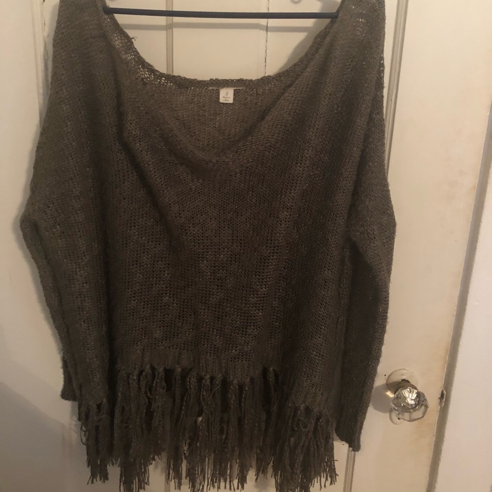 Distressed fringe sweater